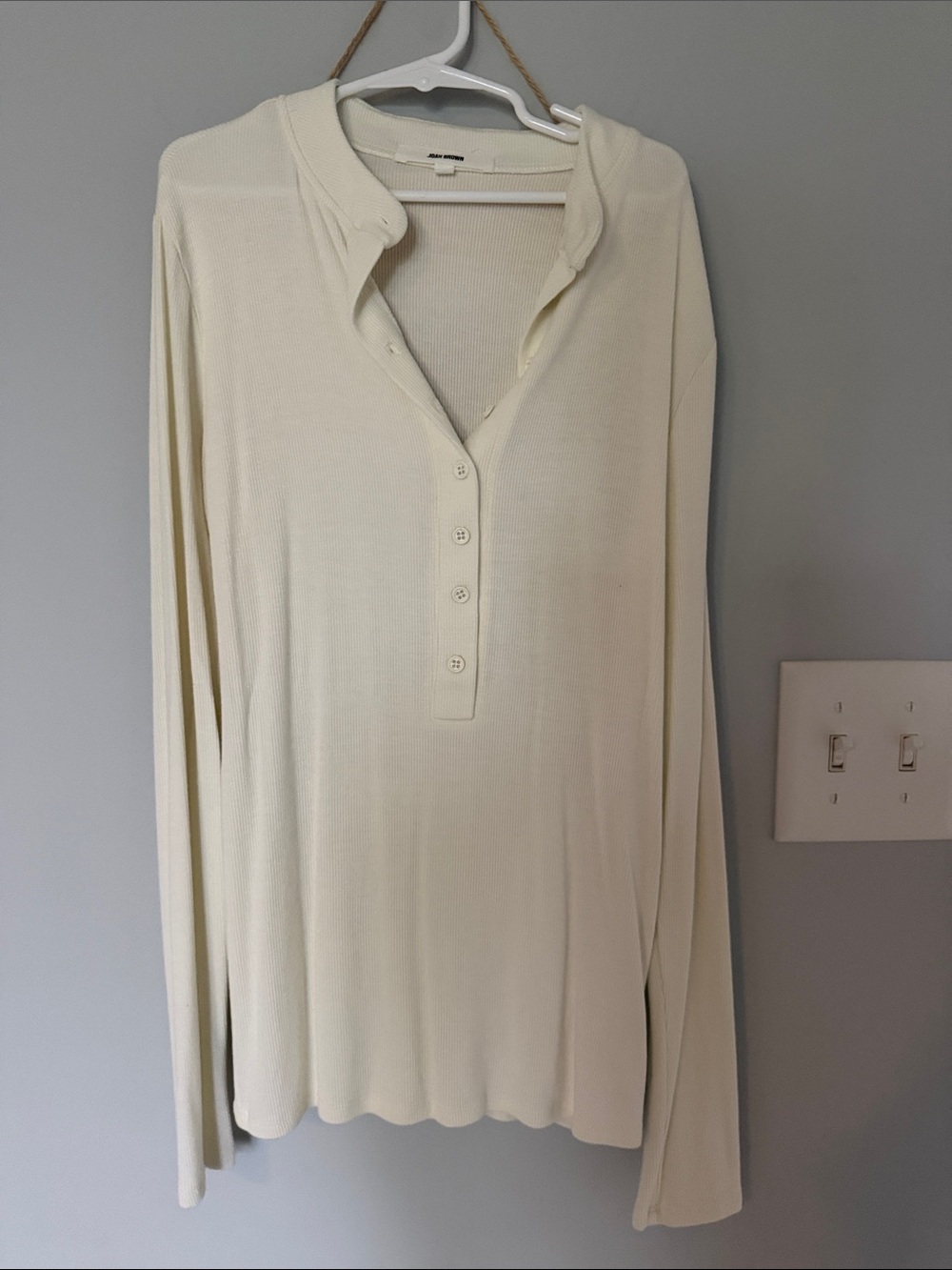 Joah Brown Cream Long Sleeve Ribbed Henley Tee - Picture 3 of 4